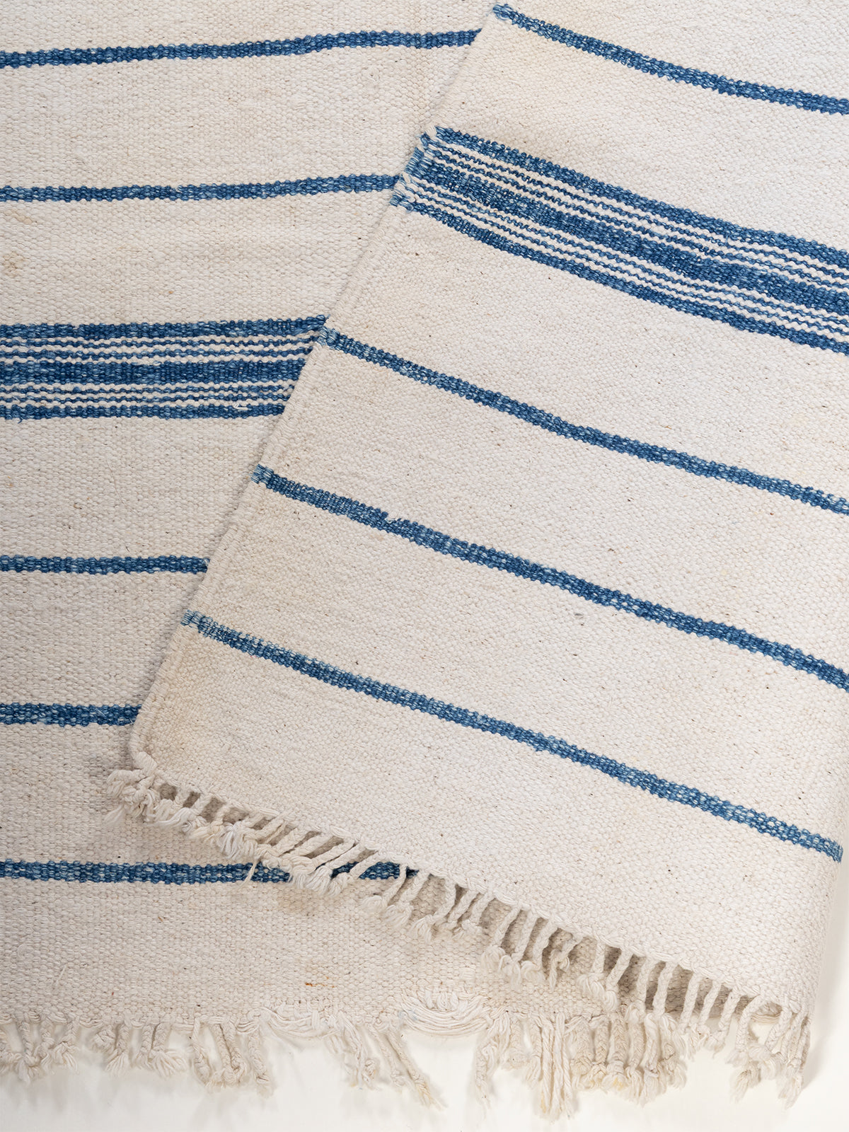 Tidal Flow Rug detail of the striped cotton surface and edge finishing