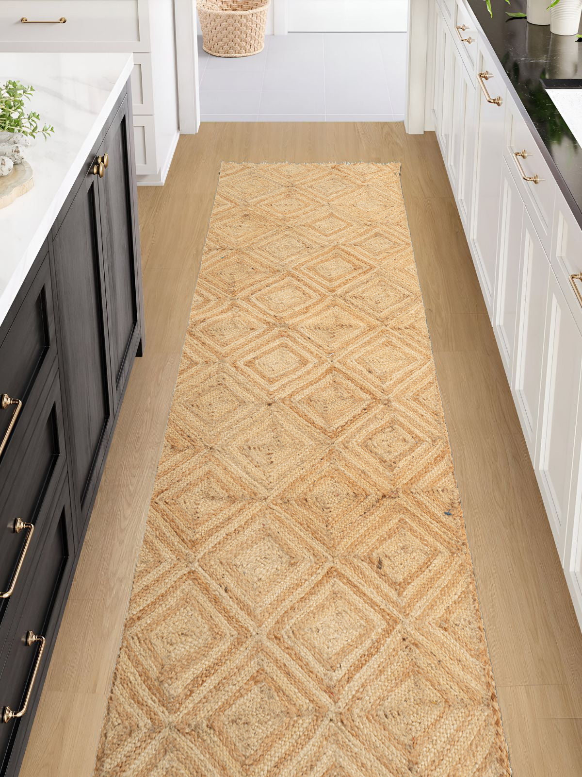 Tiko jute braided area runner - jute runner laid in a hallway view