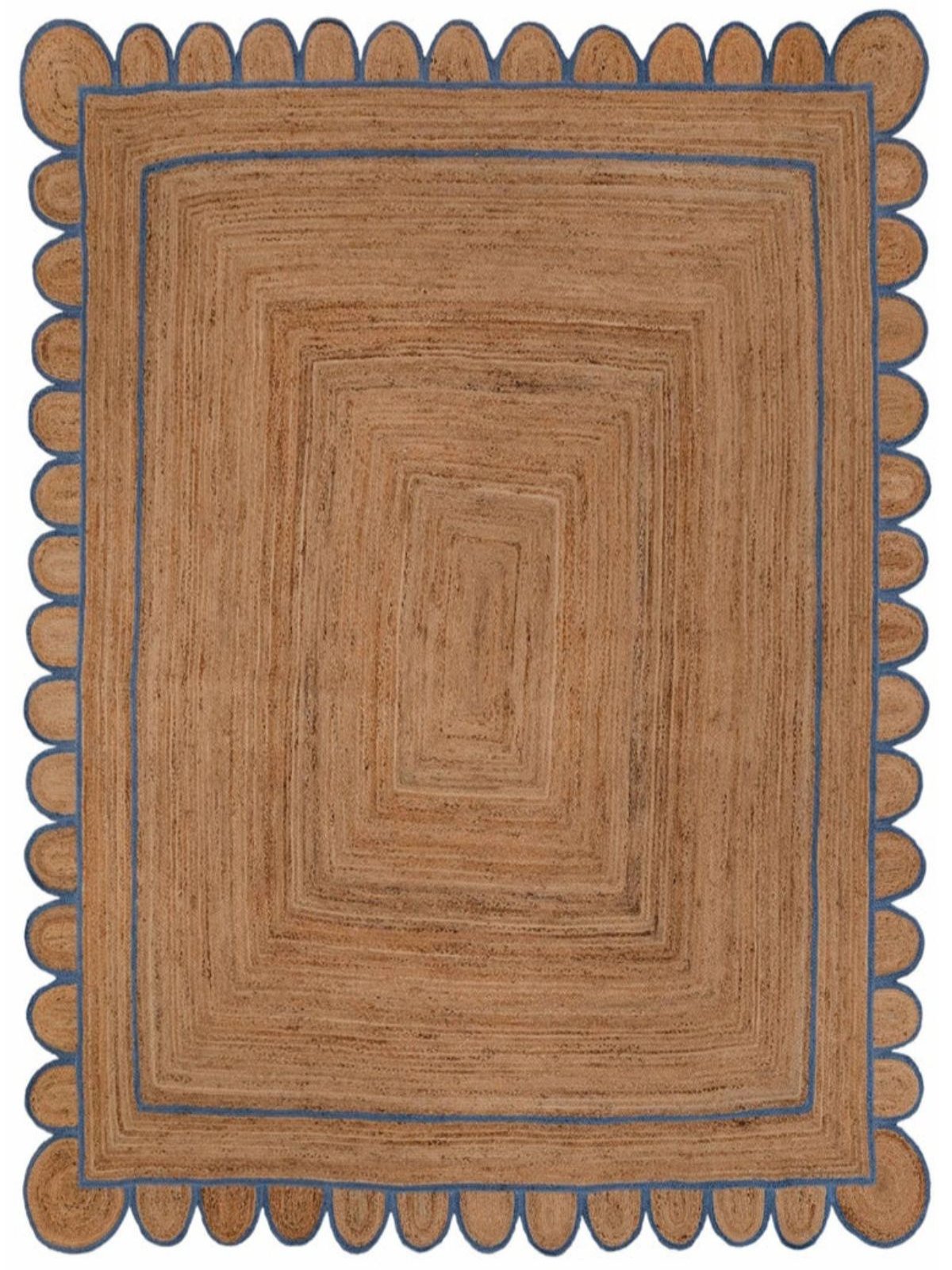 Tripoli scalloped jute braided rug-Blue jute rug in blue tones