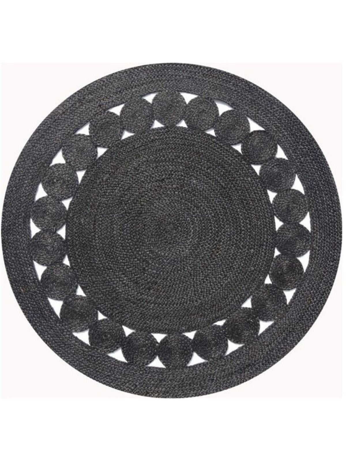 Tunis round jute rug-Black jute rug in grey tones