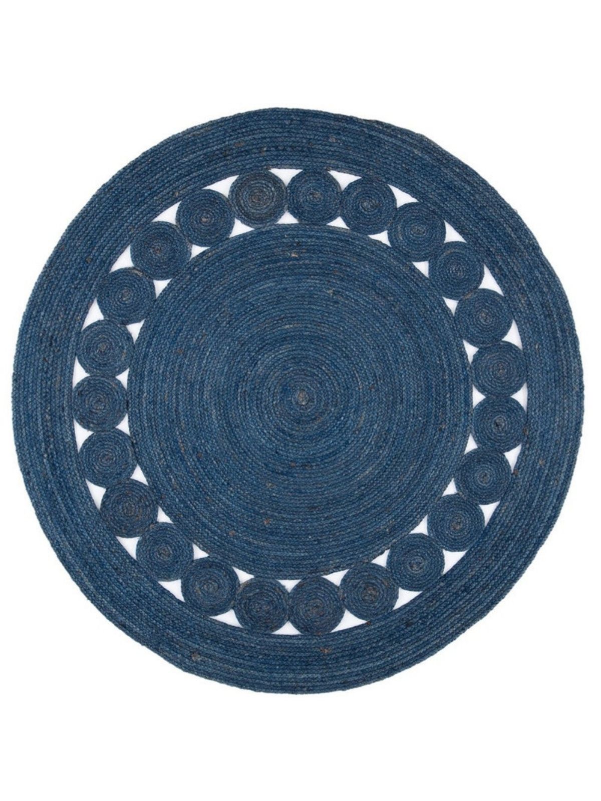Tunis round jute rug-Navy jute rug in blue tones