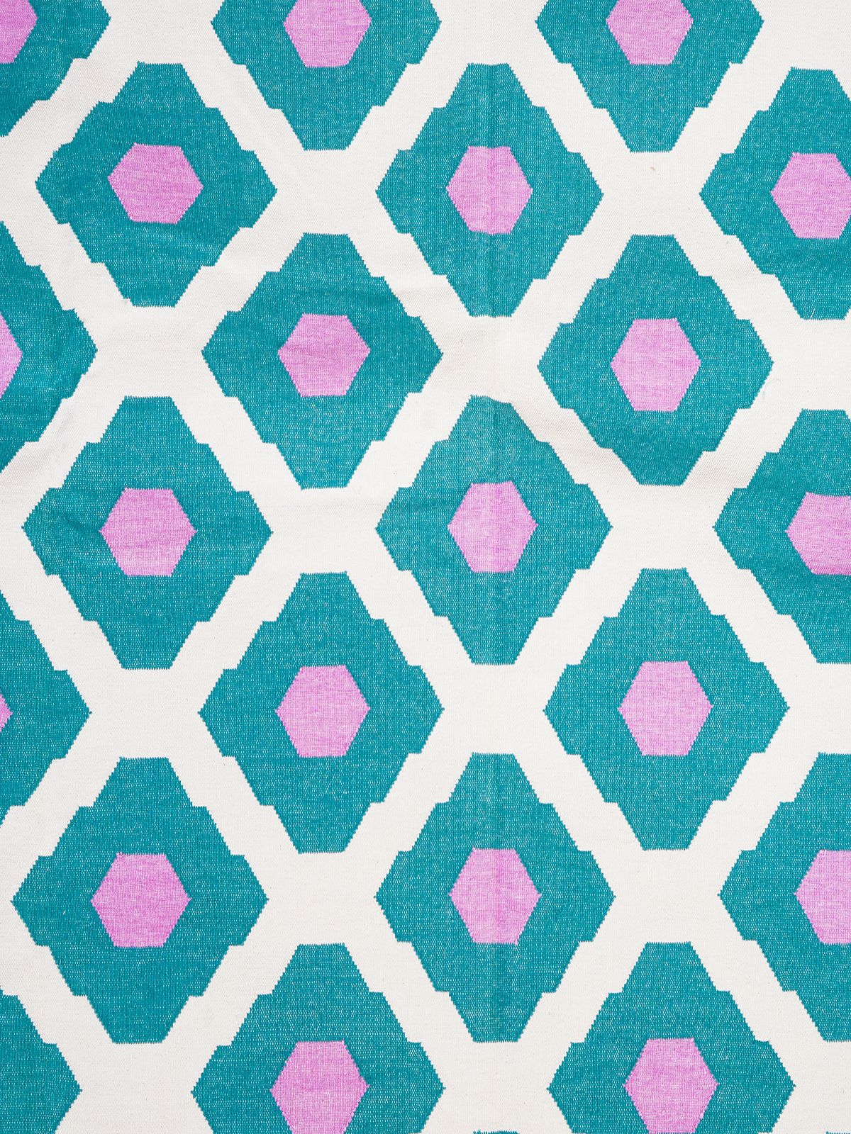 Turquoise Bliss Flatweave Rug - texture detail showing cotton surface