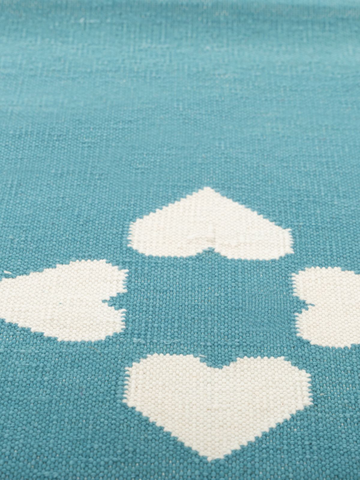 Turquoise Flatweave rug - texture detail showing cotton surface