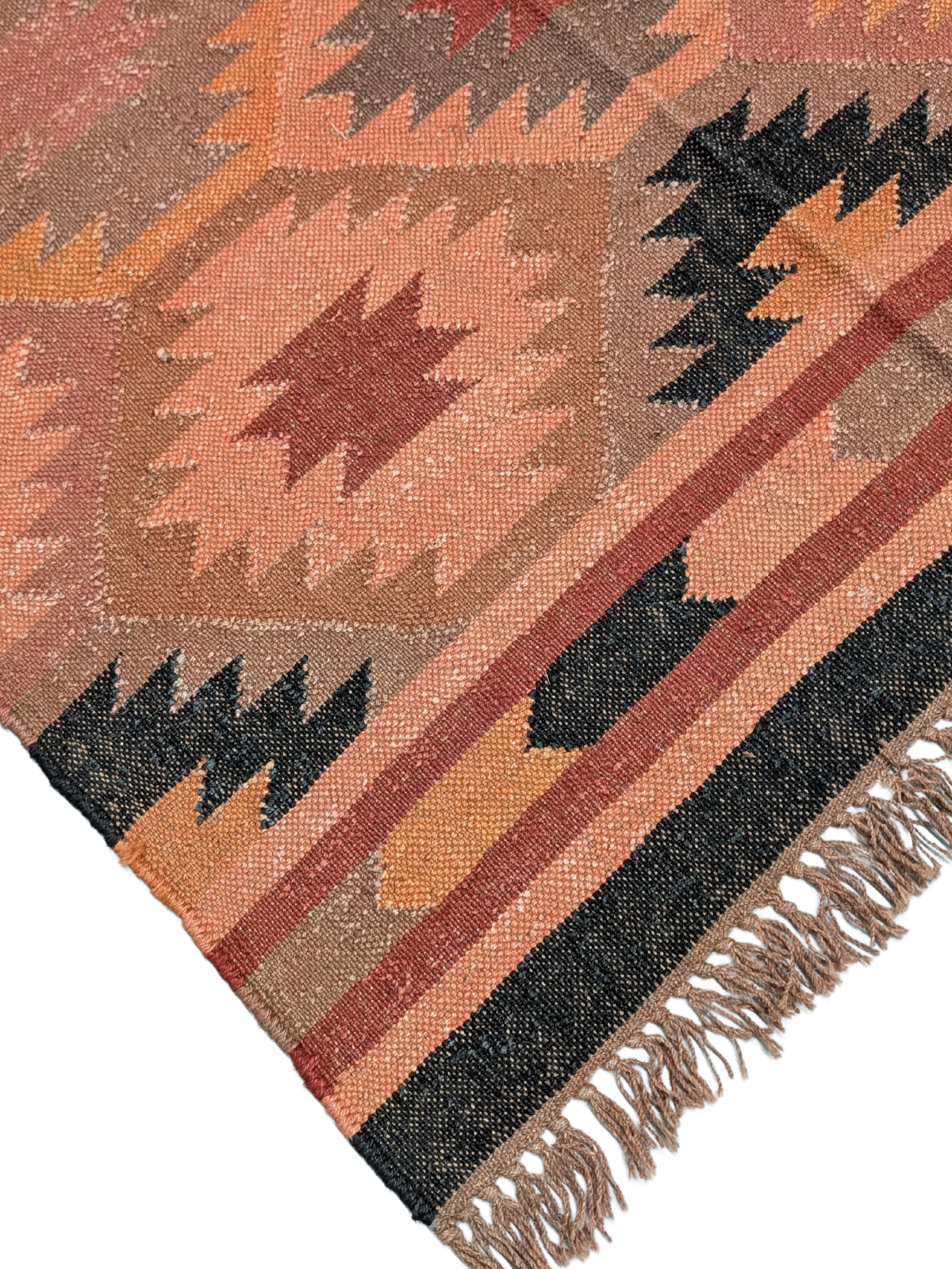 Twilight Terra Kilim Rug close-up showing the cotton weave and geometric motif