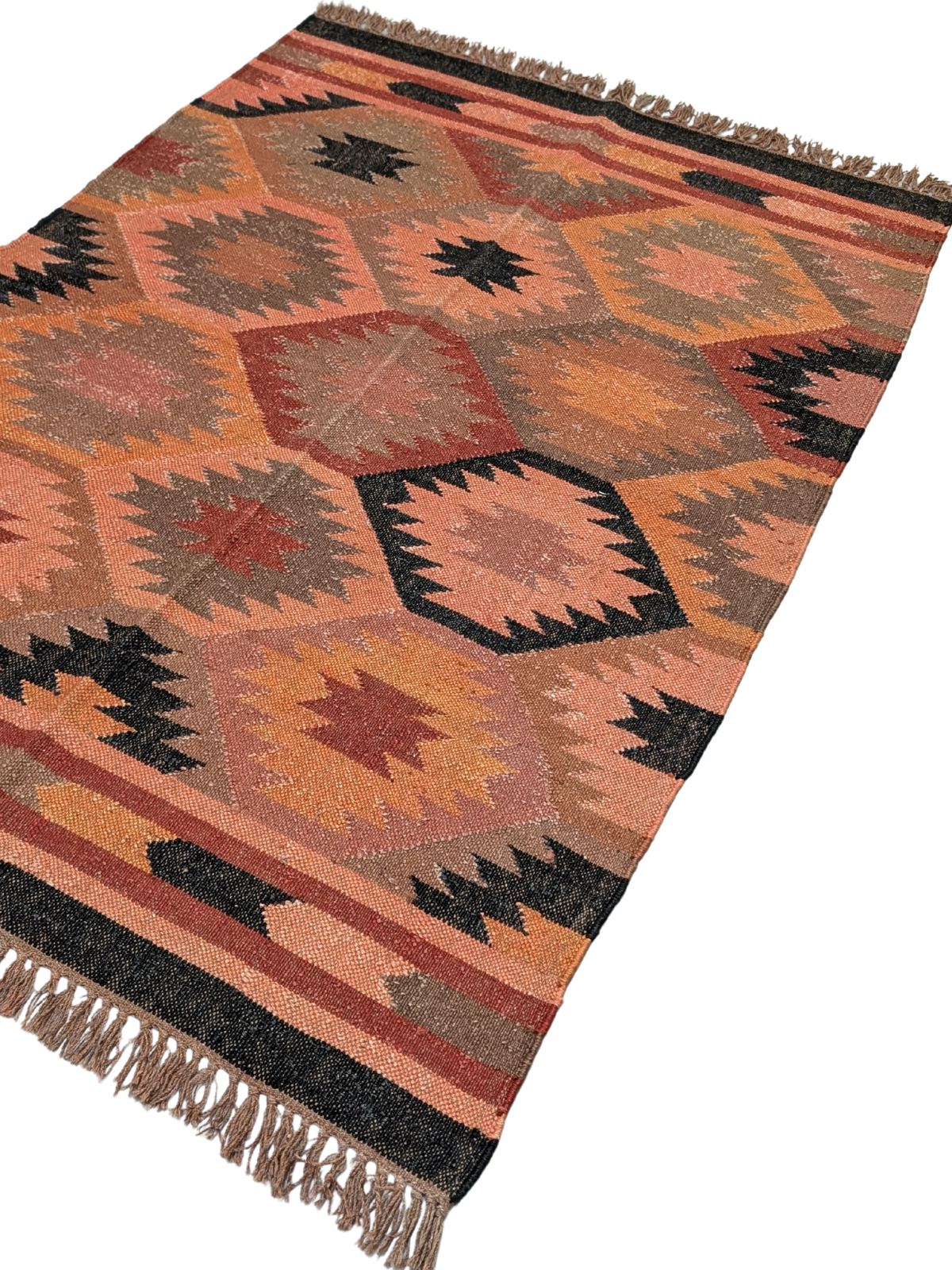Twilight Terra Kilim Rug cotton rug styled in a living room interior