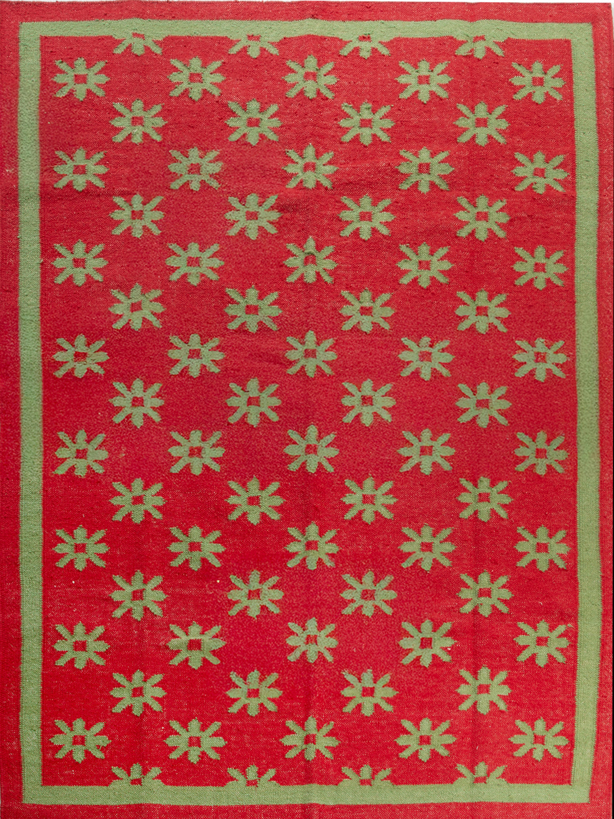 Verdant Bloom Wool Dhurrie wool rug in green tones