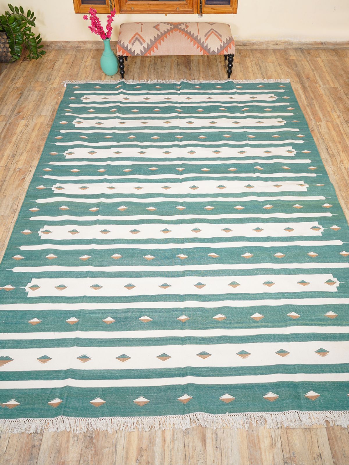 Whisper Tie-Dye Flatweave Rug-Green cotton rug in green tones