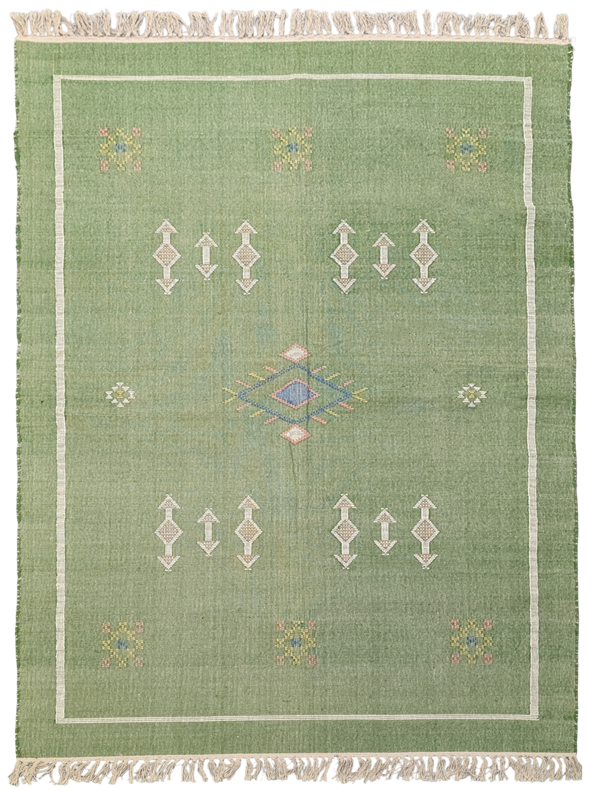 Wild Fern Flatweave cotton rug in green tones