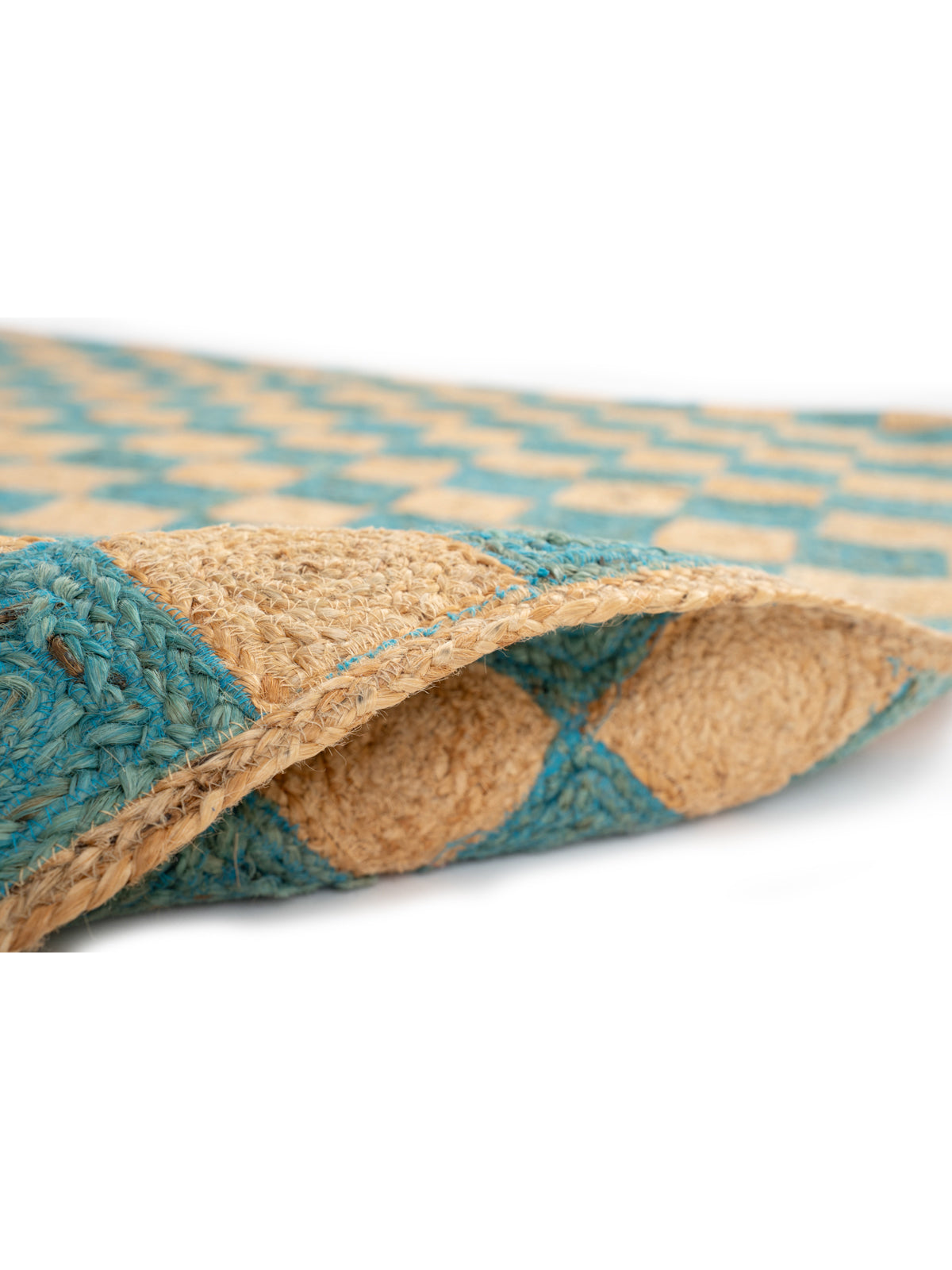 Windsor checkered Jute rug-Blue - jute runner laid in a hallway view