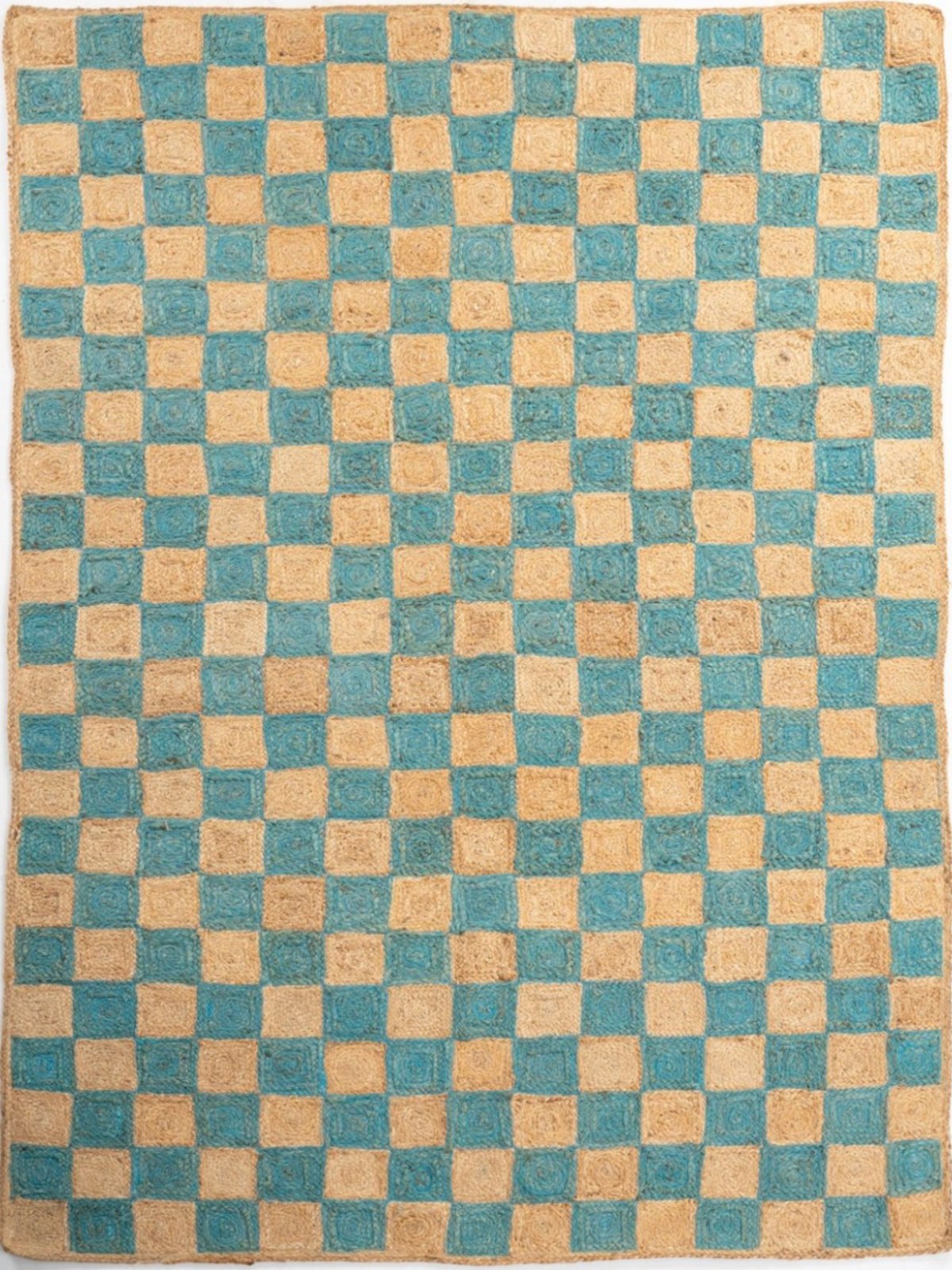 Windsor checkered Jute rug-Blue jute rug in blue tones