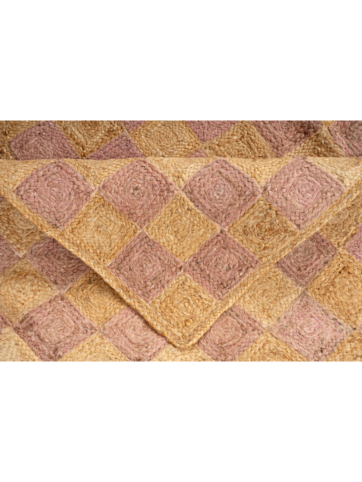 Windsor checkered Jute rug-Dusky pink detail of the geometric pattern in jute