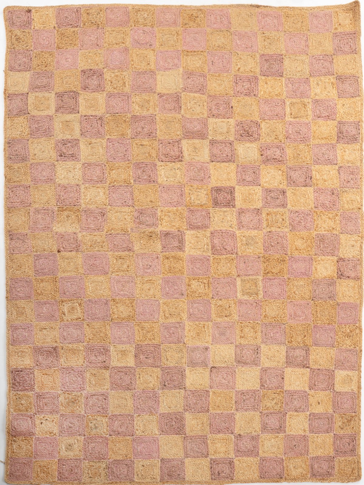 Windsor checkered Jute rug-Dusky pink jute rug in pink tones