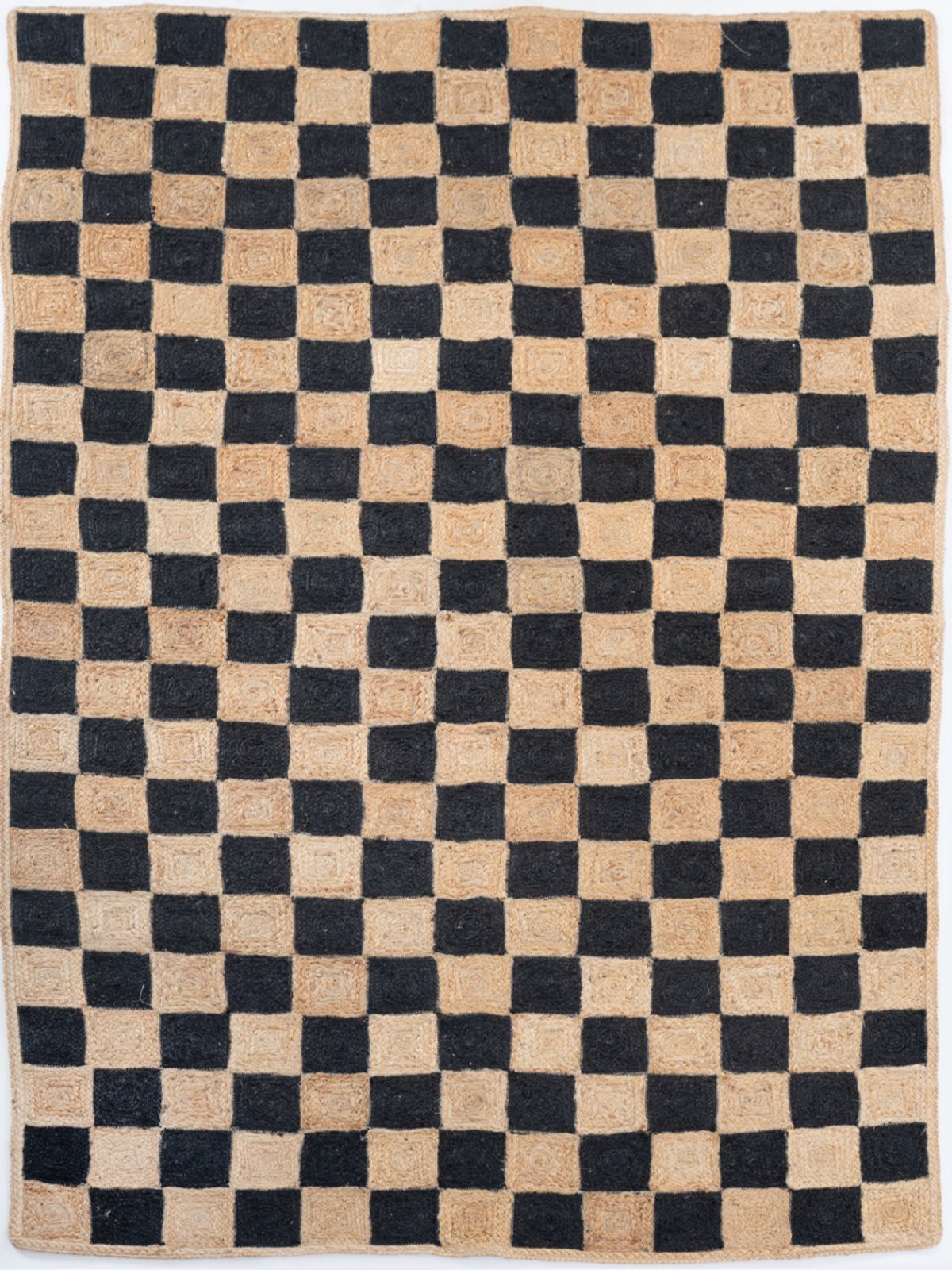 Windsor checkered Jute rug-Jet Black jute rug in grey tones