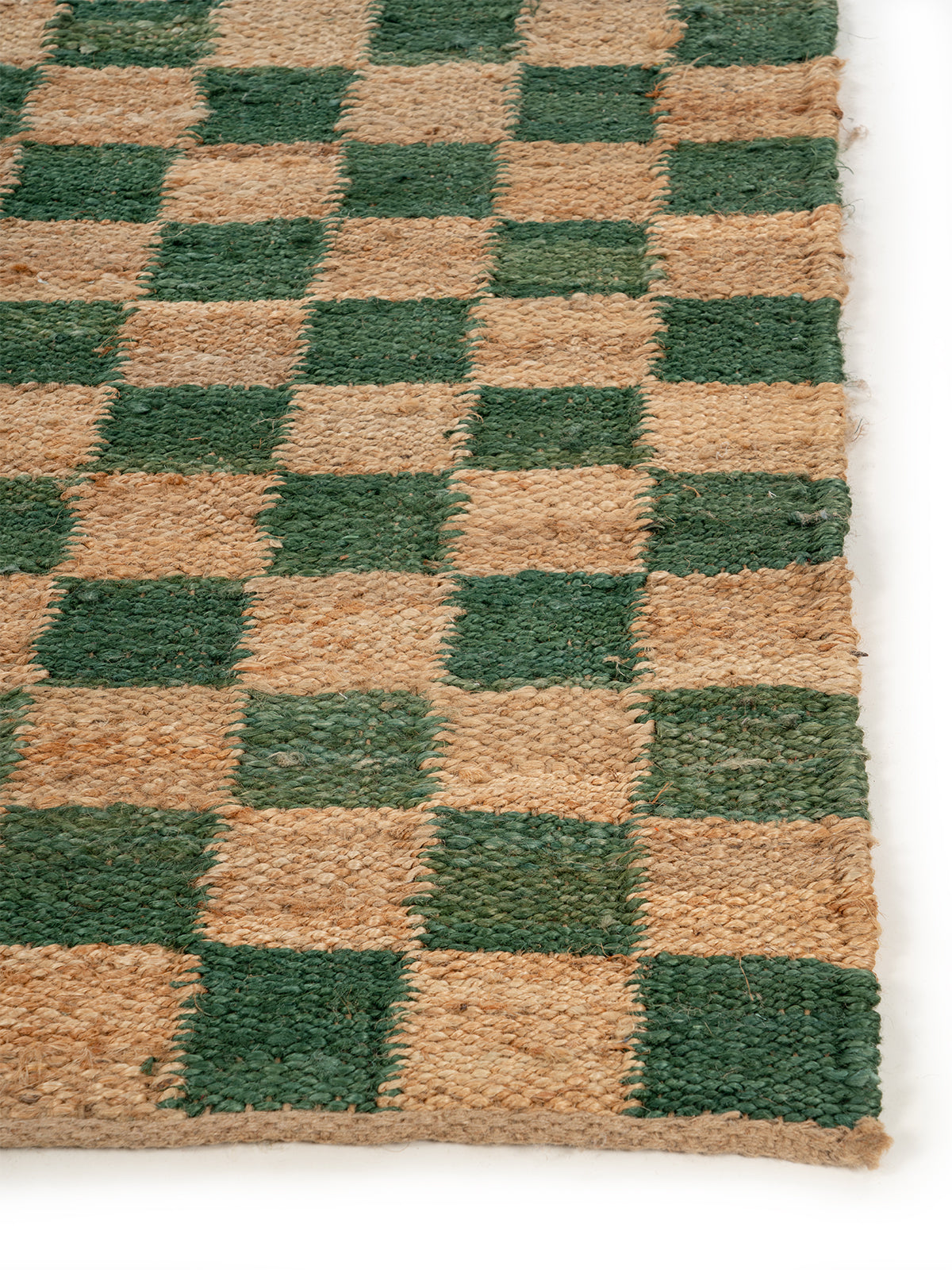 Windsor Checkered Jute Runner jute stair runner styled on a staircase in a designed interior