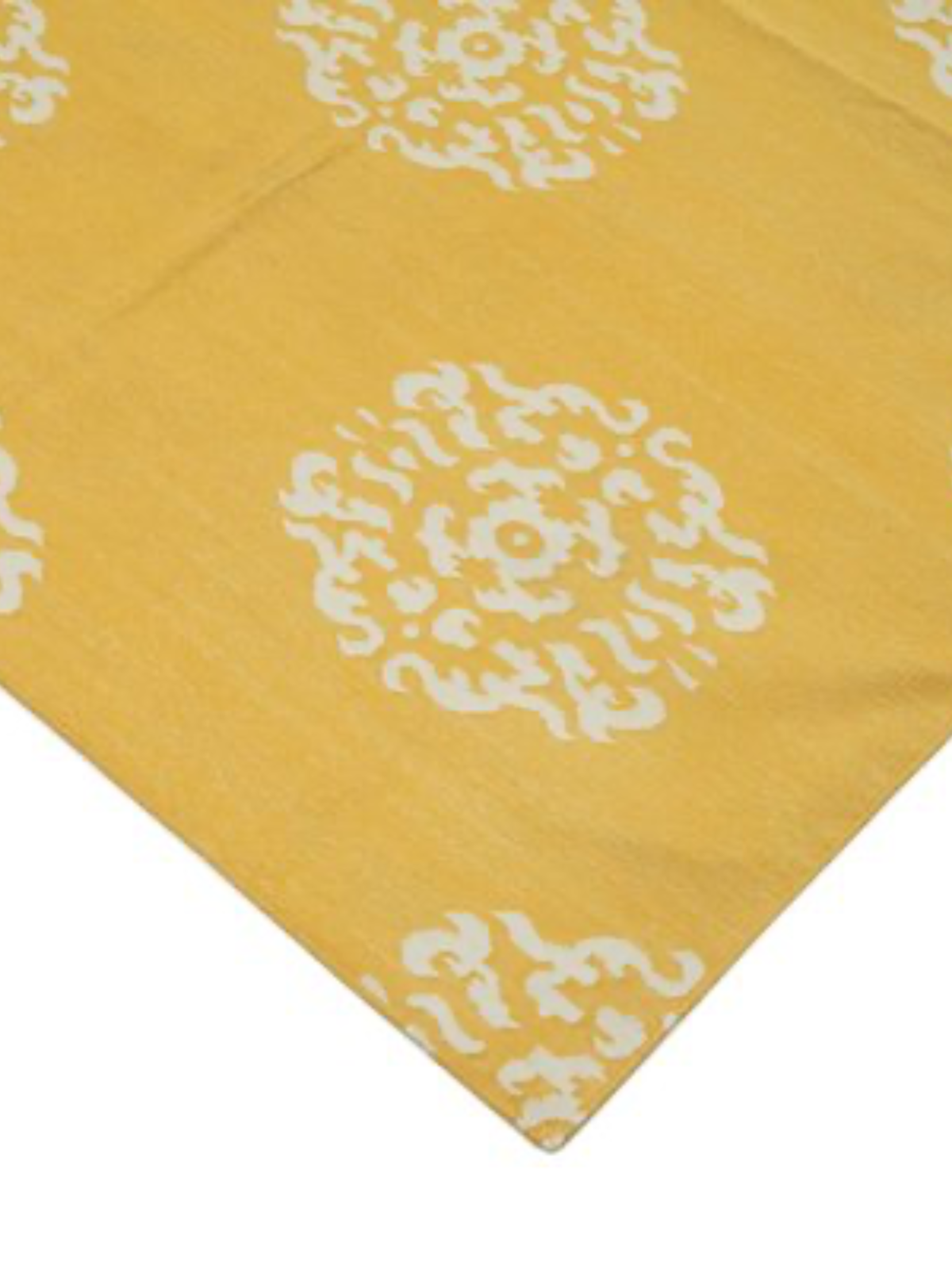 Yellow Medallion Cotton Rug close-up showing the cotton weave and traditional motif