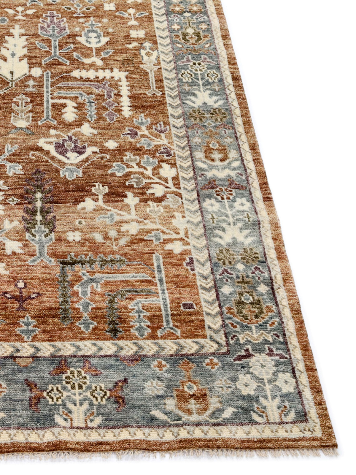 Persian Garden Wool Rug - Rust & Indigo