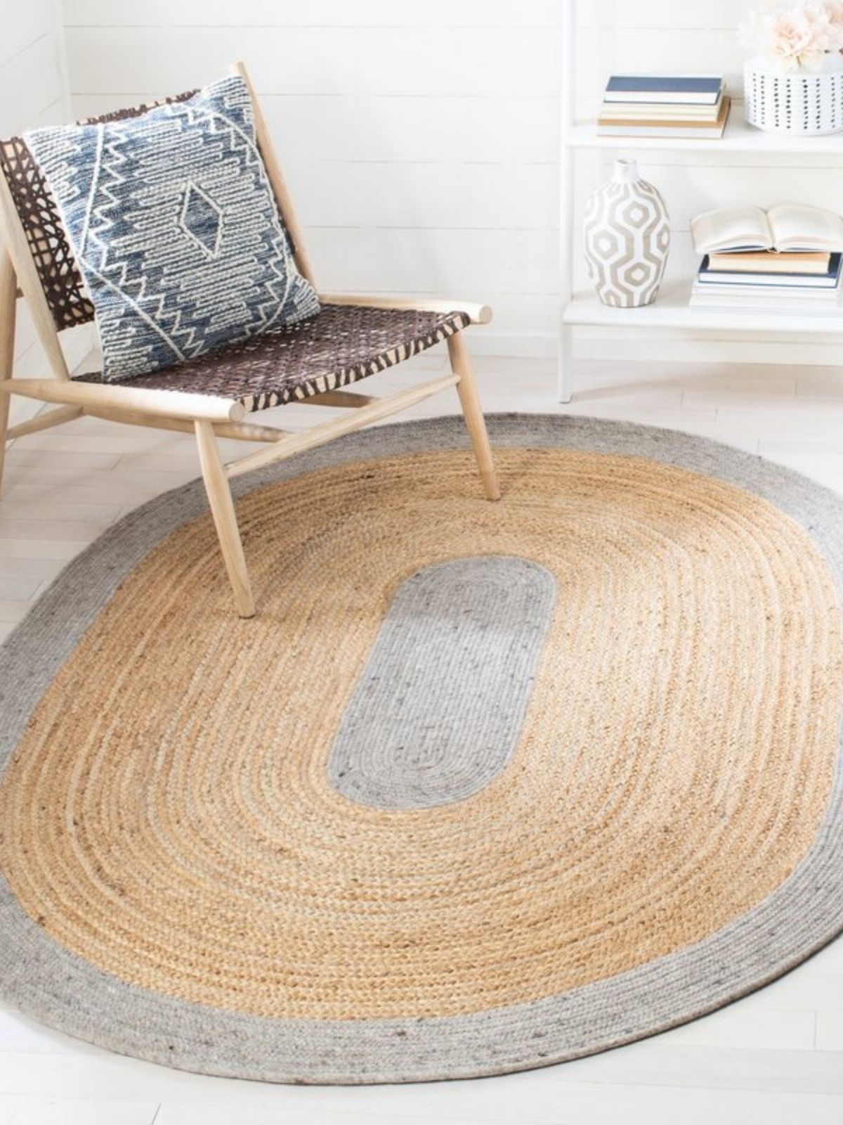 Maseru jute bordered oval area rug