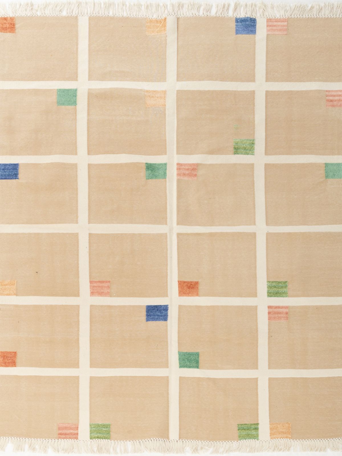 Beige Block Chenille Flatweave Rug_1