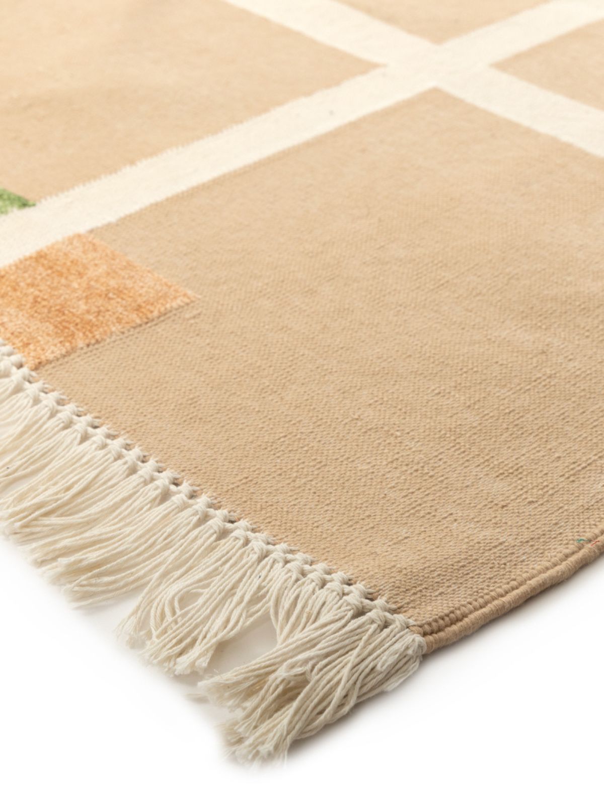 Beige Block Chenille Flatweave Rug