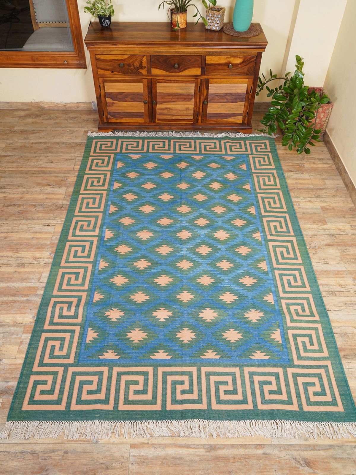 Green hellenic Flatweave rug