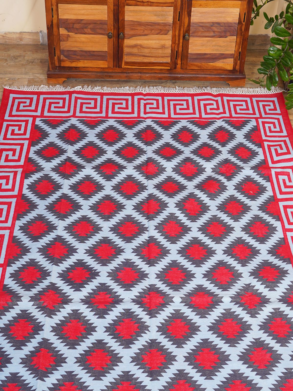 Cherry hellenic Flatweave rug