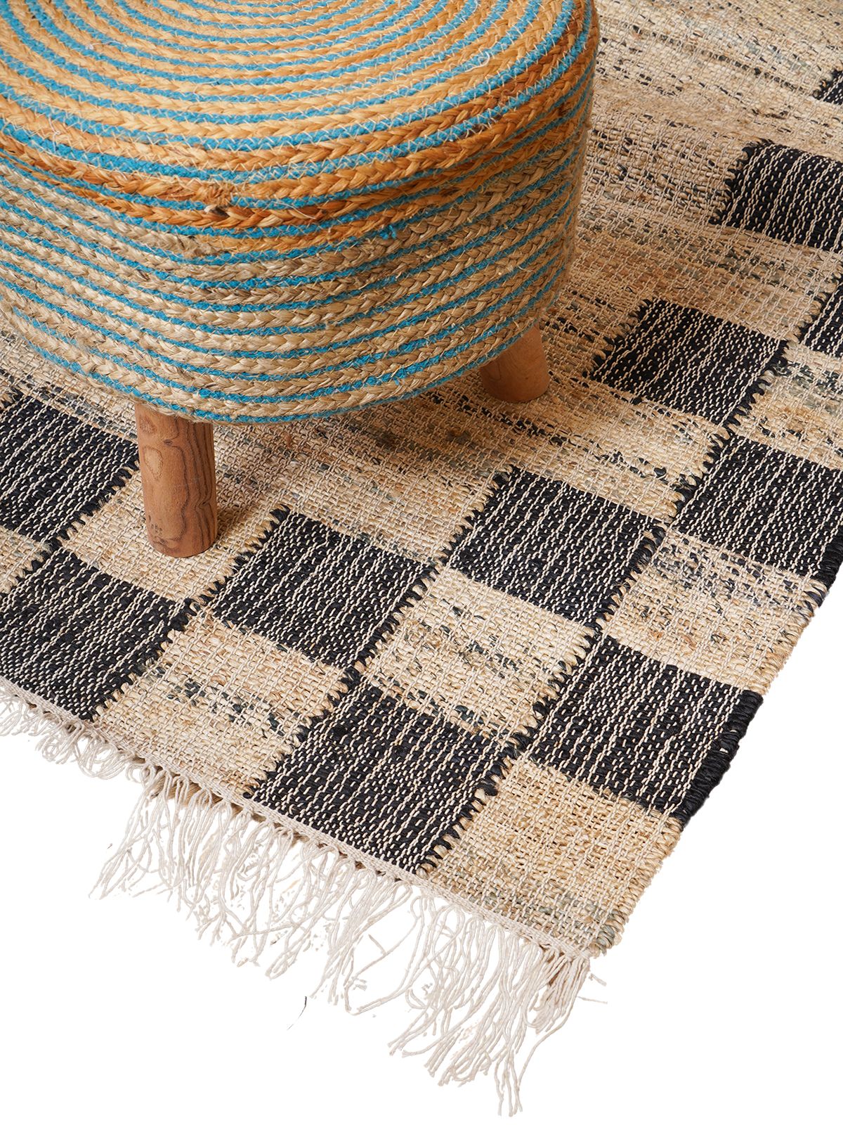 Ebony Edge Checkered Jute Rug