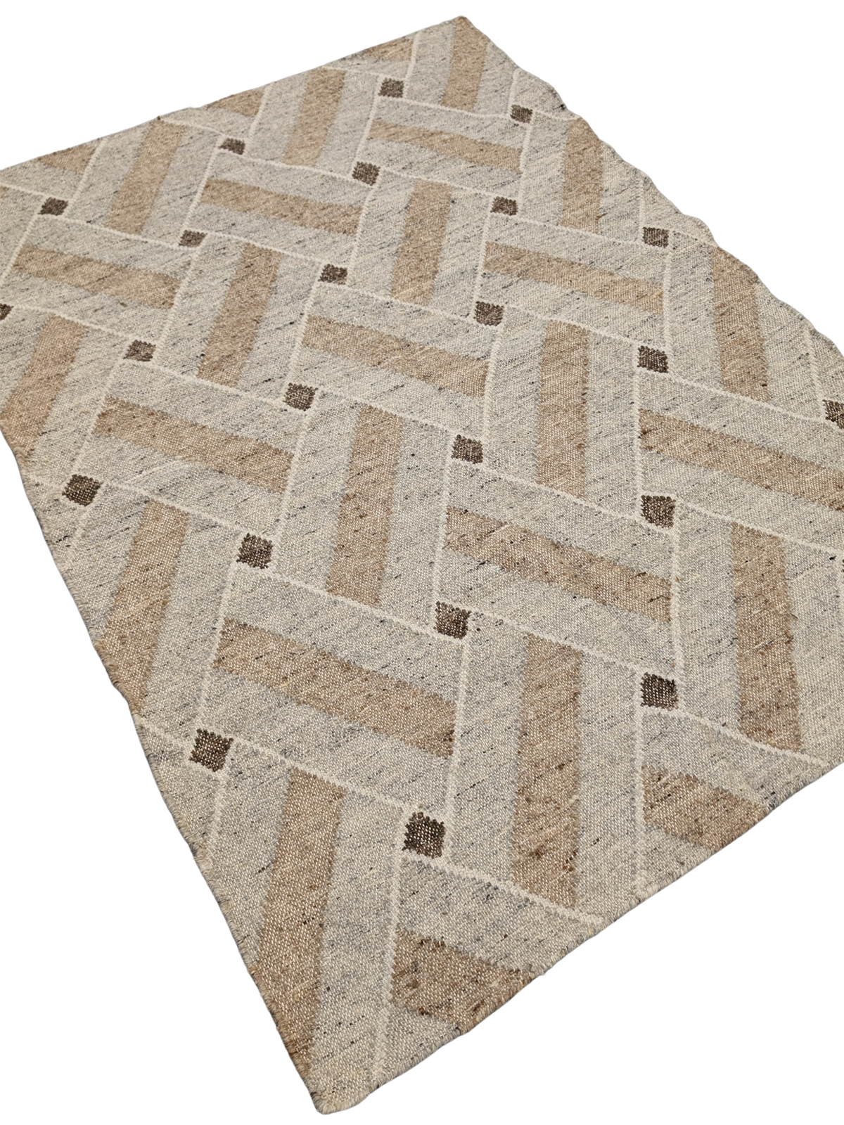 Timeless elegance meets artisanal craftsmanship in the Woven Heritage Wool Rug. Featuring a sophisticated interwoven pattern in warm neutral tones, this handwoven flatweave rug brings understated luxury to any space. Crafted from high-quality wool, its soft, textured surface and earthy hues of beige, taupe, and ivory create a refined yet cozy ambiance. Accented with subtle geometric details, this versatile piece blends seamlessly into modern, Scandinavian, or traditional interiors.