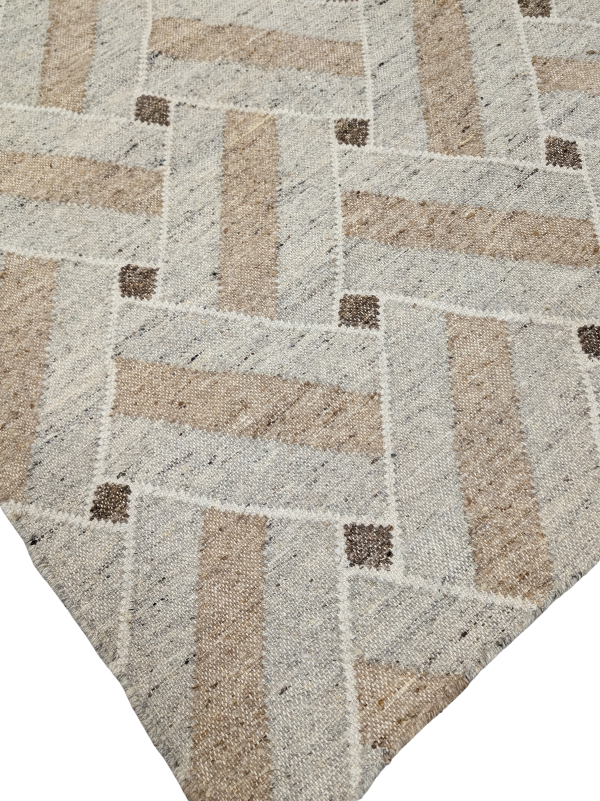 Timeless elegance meets artisanal craftsmanship in the Woven Heritage Wool Rug. Featuring a sophisticated interwoven pattern in warm neutral tones, this handwoven flatweave rug brings understated luxury to any space. Crafted from high-quality wool, its soft, textured surface and earthy hues of beige, taupe, and ivory create a refined yet cozy ambiance. Accented with subtle geometric details, this versatile piece blends seamlessly into modern, Scandinavian, or traditional interiors.