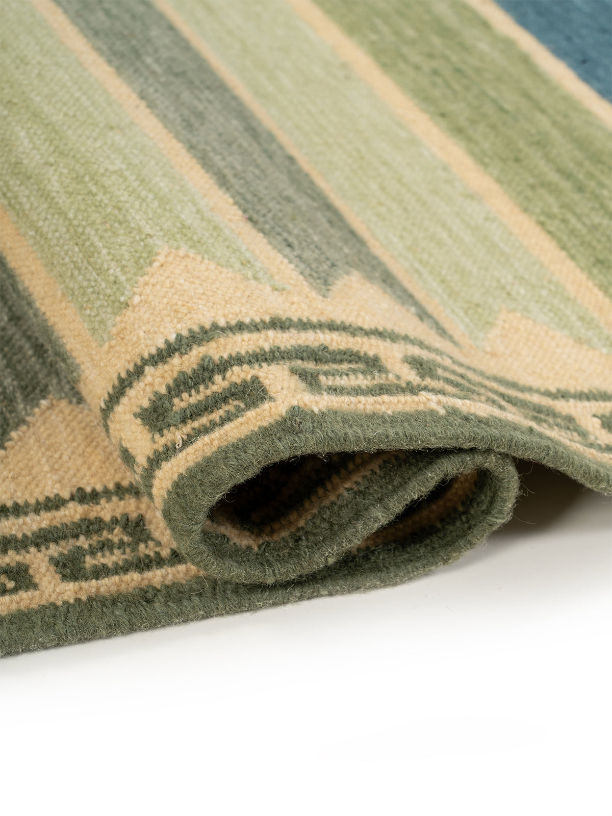 Aegean Block Border Runner - wool runner laid in a hallway view