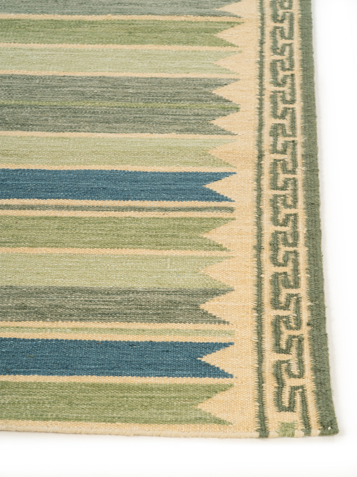 Aegean Block Border Runner - wool runner laid in a hallway view