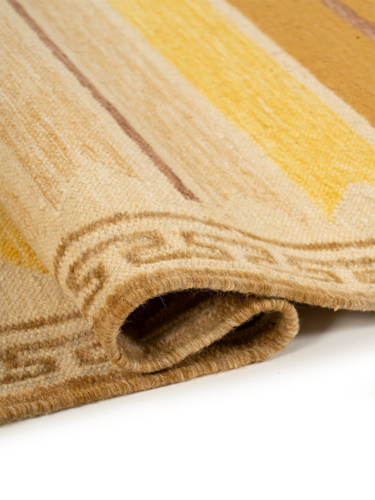 Aegean Block Border Runner-Mustard - wool runner laid in a hallway view