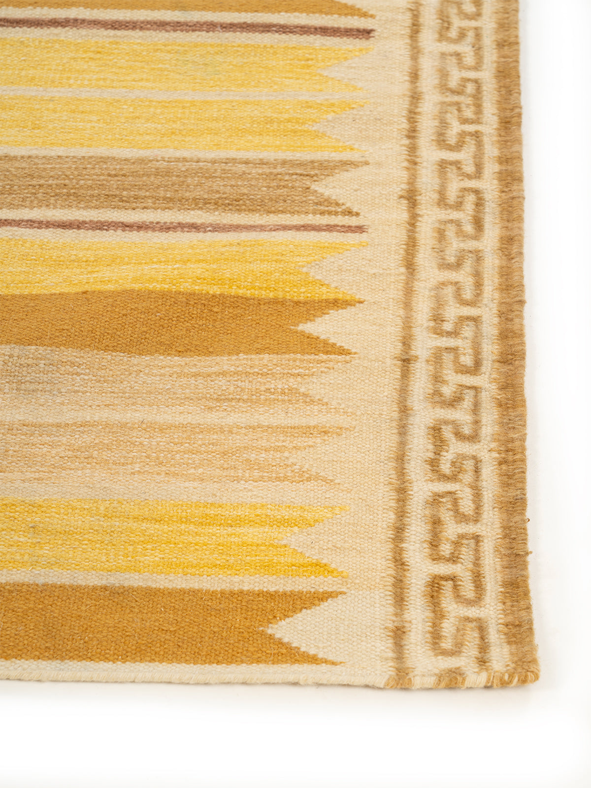Aegean Block Border Runner-Mustard - wool runner laid in a hallway view