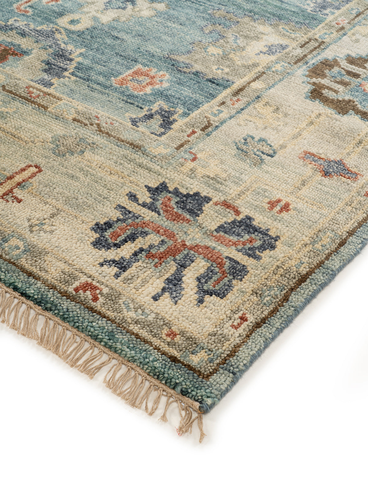 Aegean Medallion Wool Rug close-up showing the handspun wool weave and traditional motif