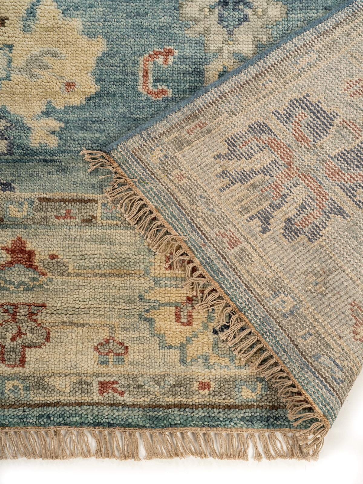 Aegean Medallion Wool Rug detail of the traditional motif in handspun wool