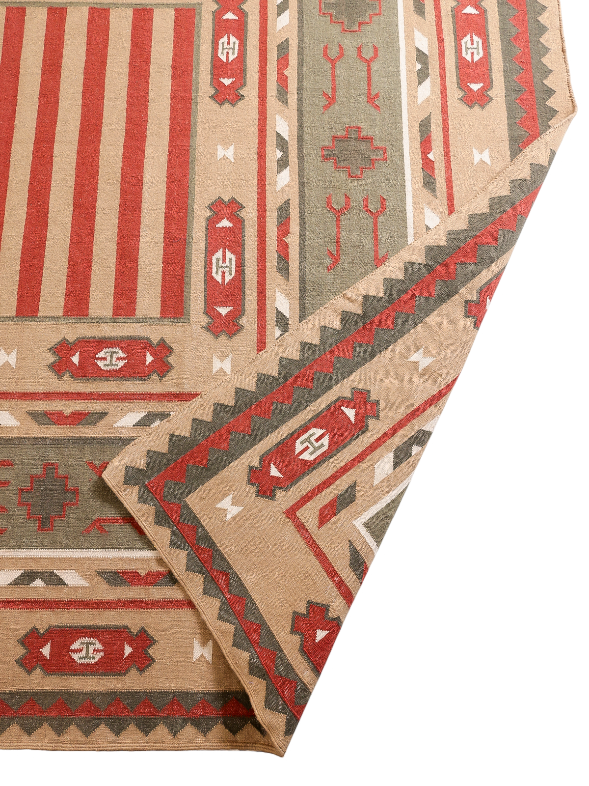 Amritsar Elegance Vintage Dhurrie Rug -Earthy detail of the traditional motif in cotton