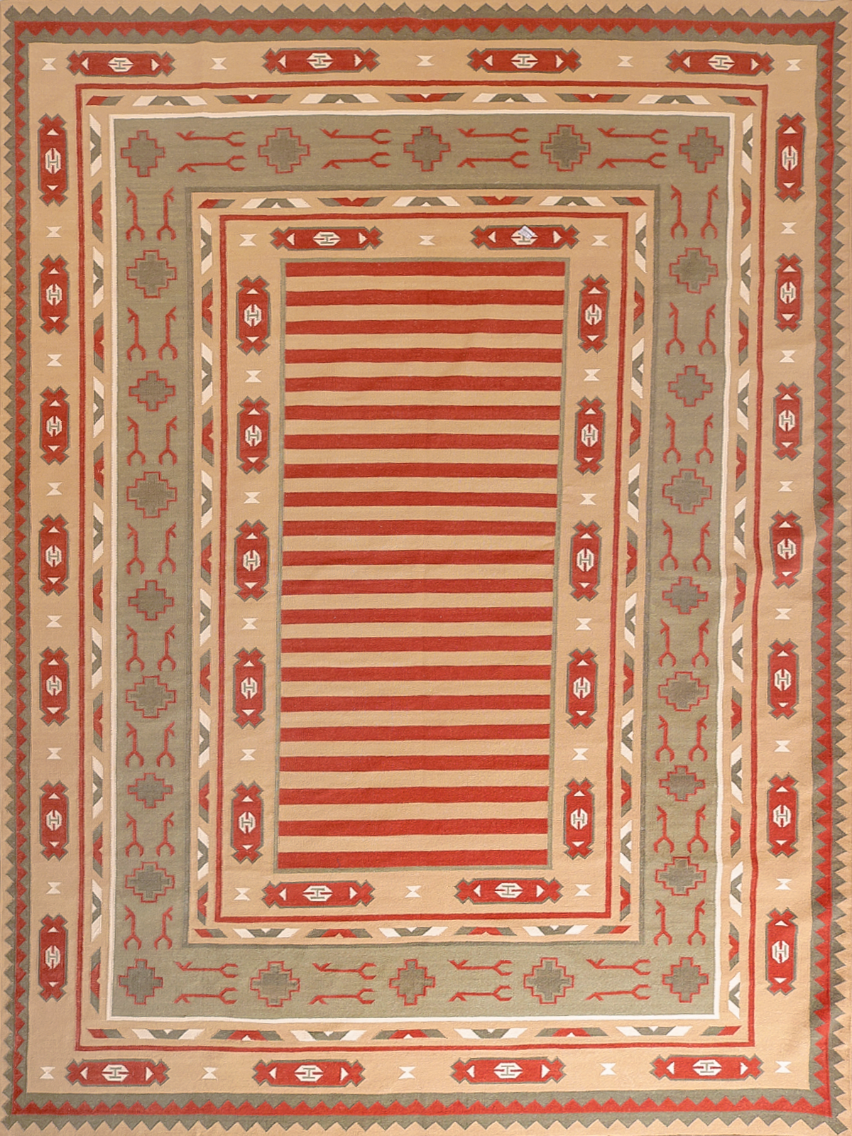 Amritsar Elegance Vintage Dhurrie Rug -Earthy cotton rug in brown tones