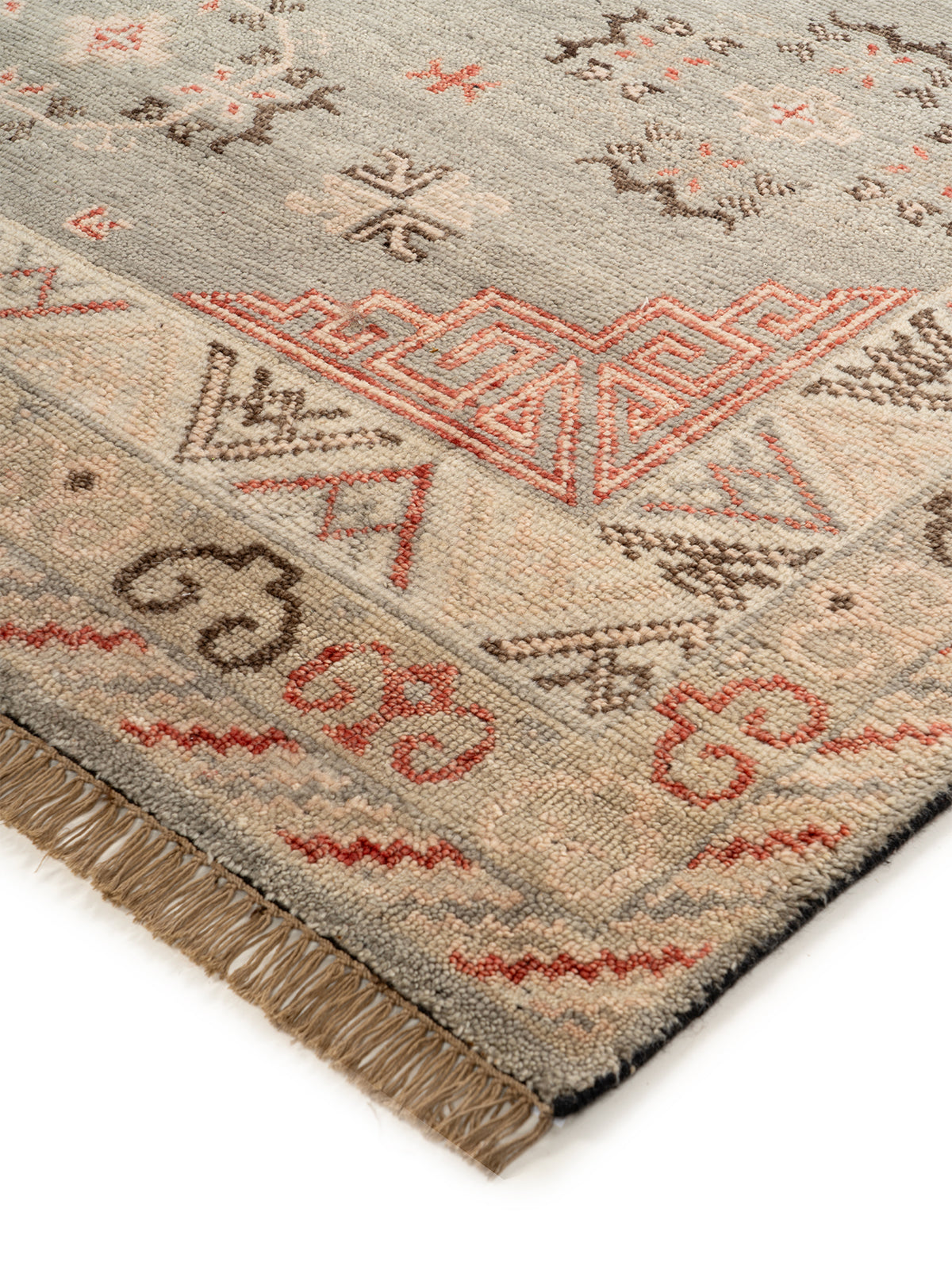 Anatolian Sky Wool Rug close-up showing the handspun wool weave and traditional motif