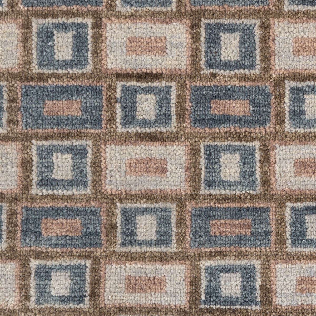 Artisan's Trace : Indigo Portico close-up showing the wool weave and geometric motif