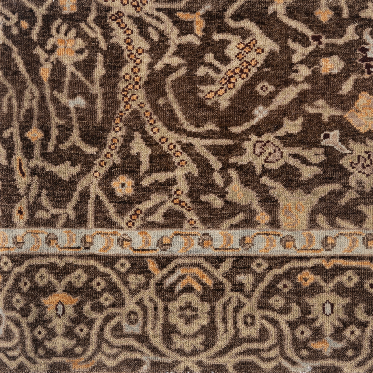 Artisan's Trace : Sultan's Garden wool rug in multicoloured tones, overhead view