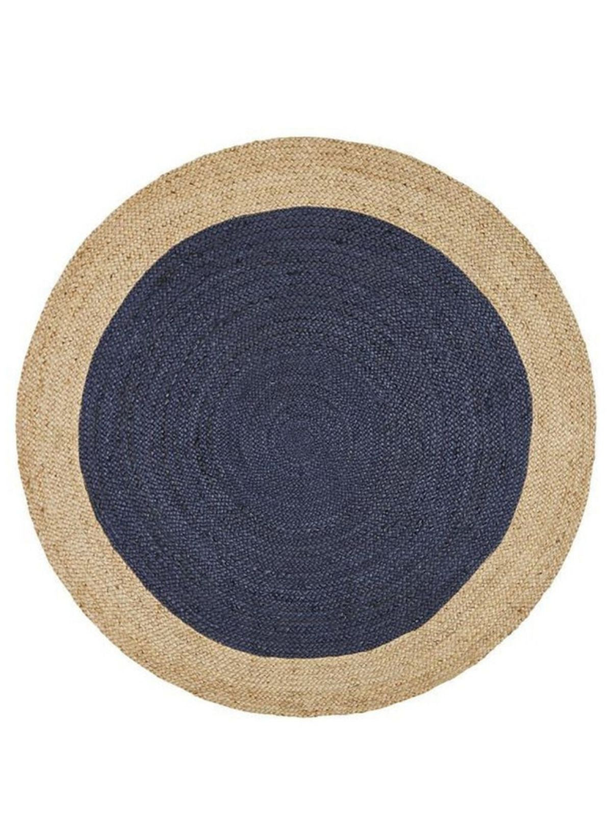 Asmara bordered round rug-Navy cotton rug in blue tones