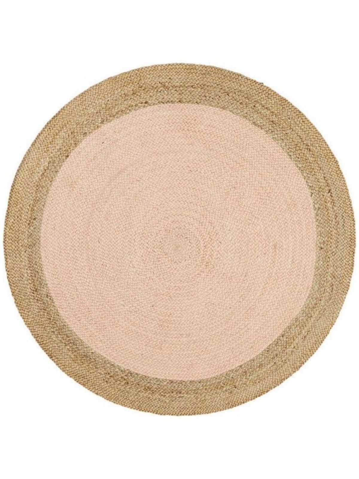 Asmara bordered round rug-Peach cotton rug in orange tones, overhead view