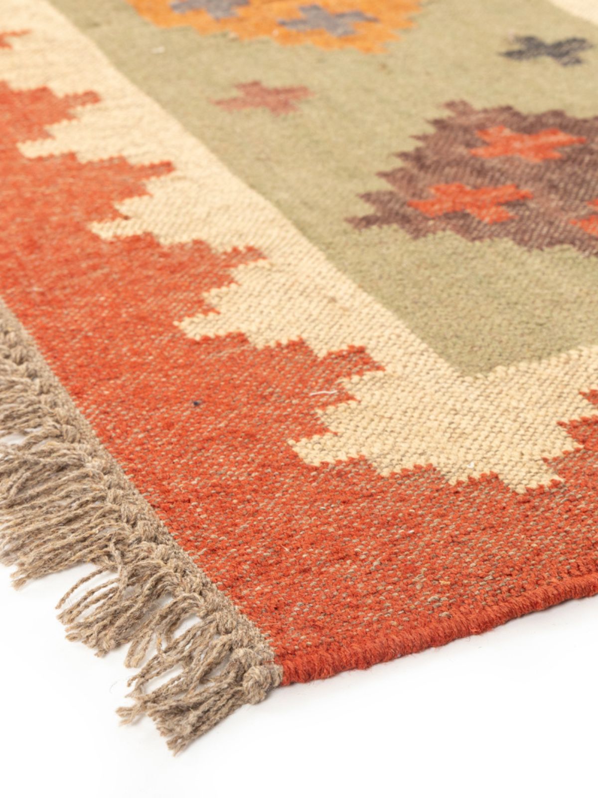Autumn whisper Kilim Rug close-up showing the cotton weave and traditional motif
