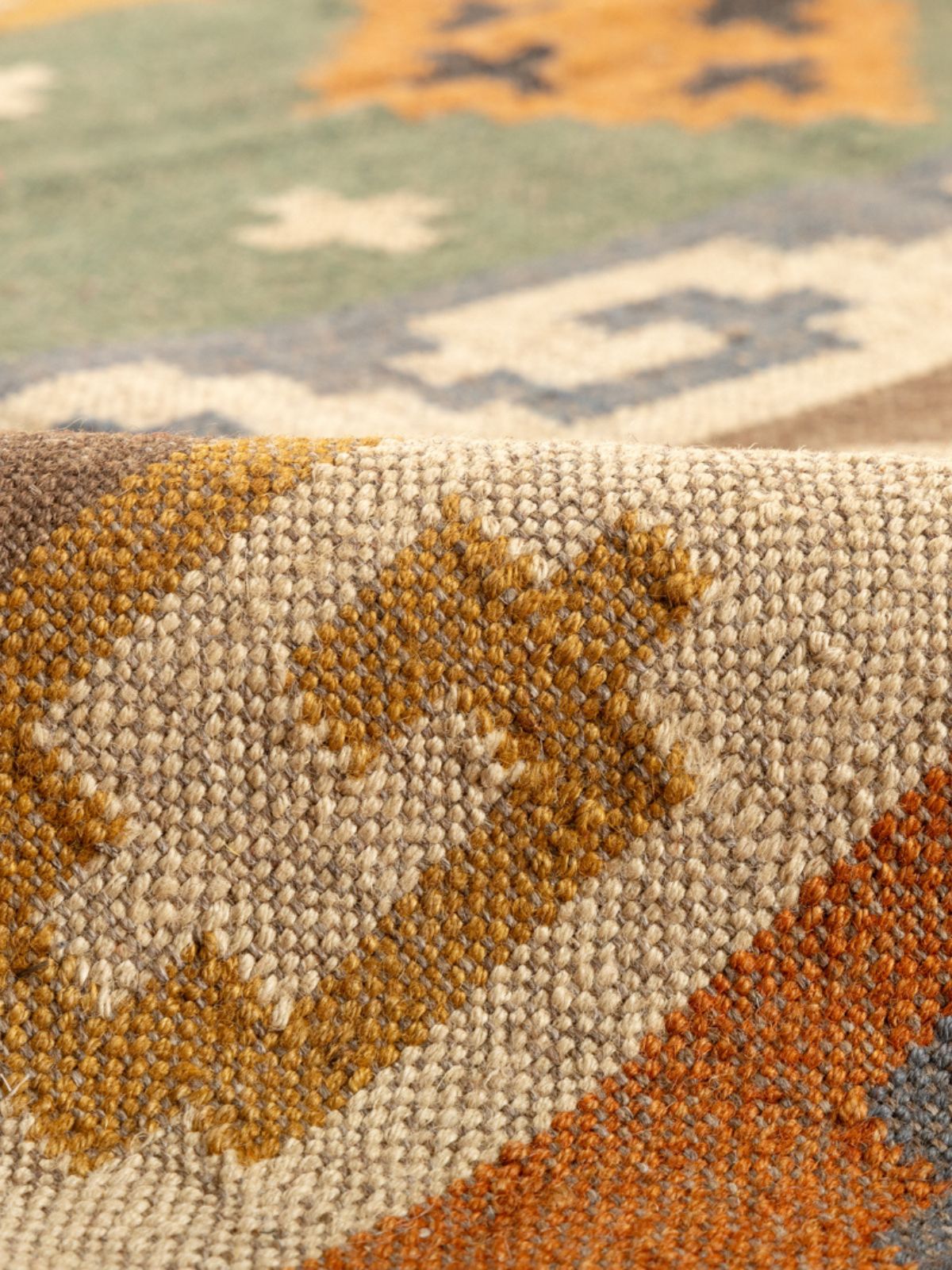 Autumn whisper Kilim Rug detail of the traditional motif in cotton