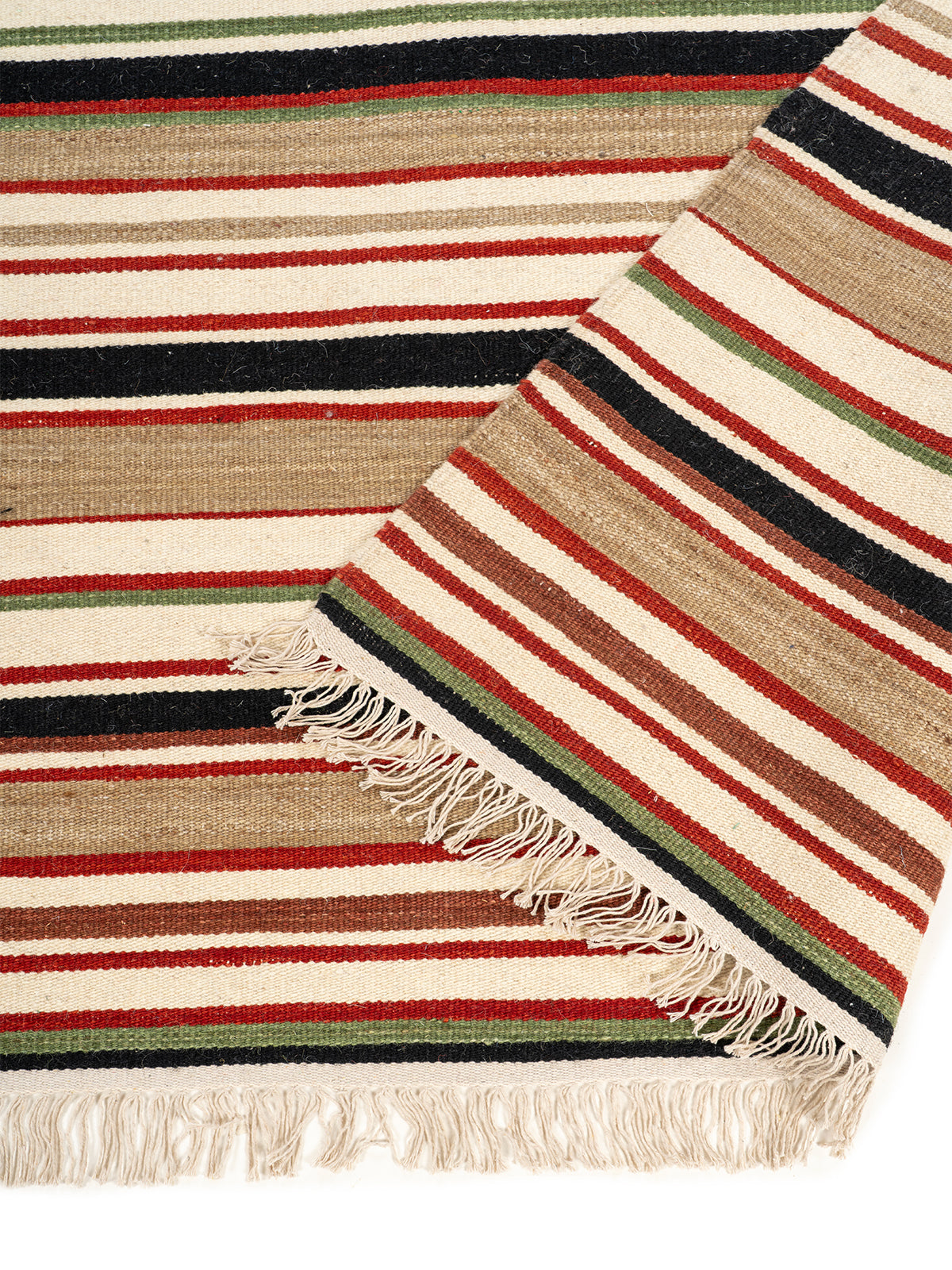 Autumnal Stripe Wool Rug detail of the striped wool surface and edge finishing