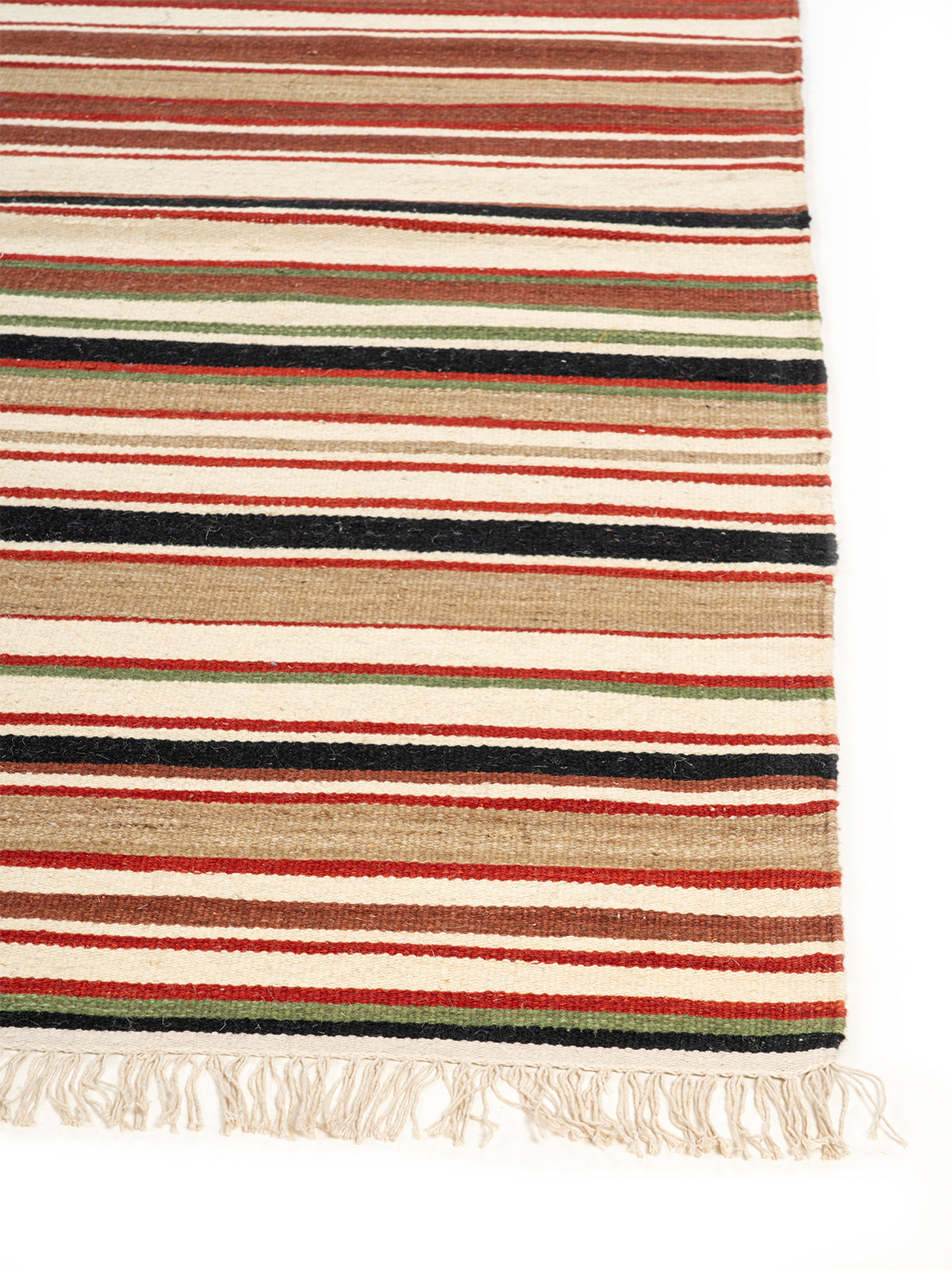 Autumnal Stripe Wool Rug wool rug styled in a living room interior