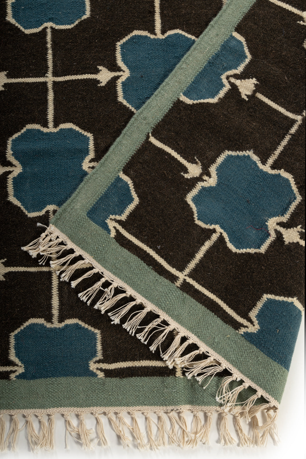 Azure Trellis Rug detail of the geometric pattern in wool