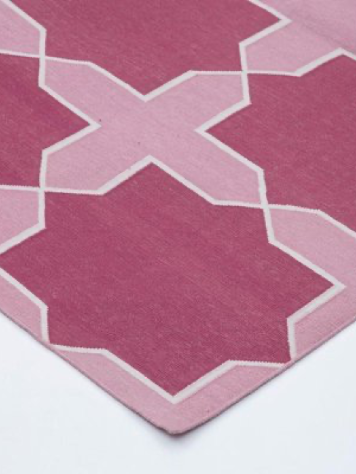 Berry Mosaic Flatweave Rug close-up showing the cotton weave and geometric motif