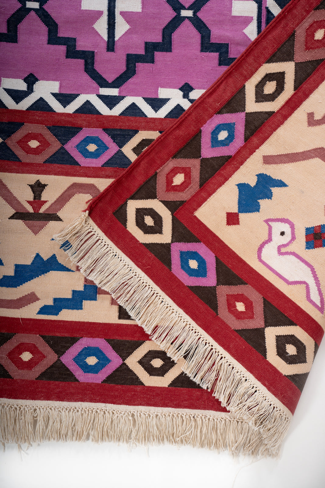 Bikaner Heritage Vintage Cotton Dhurrie Rug detail of the traditional motif in cotton