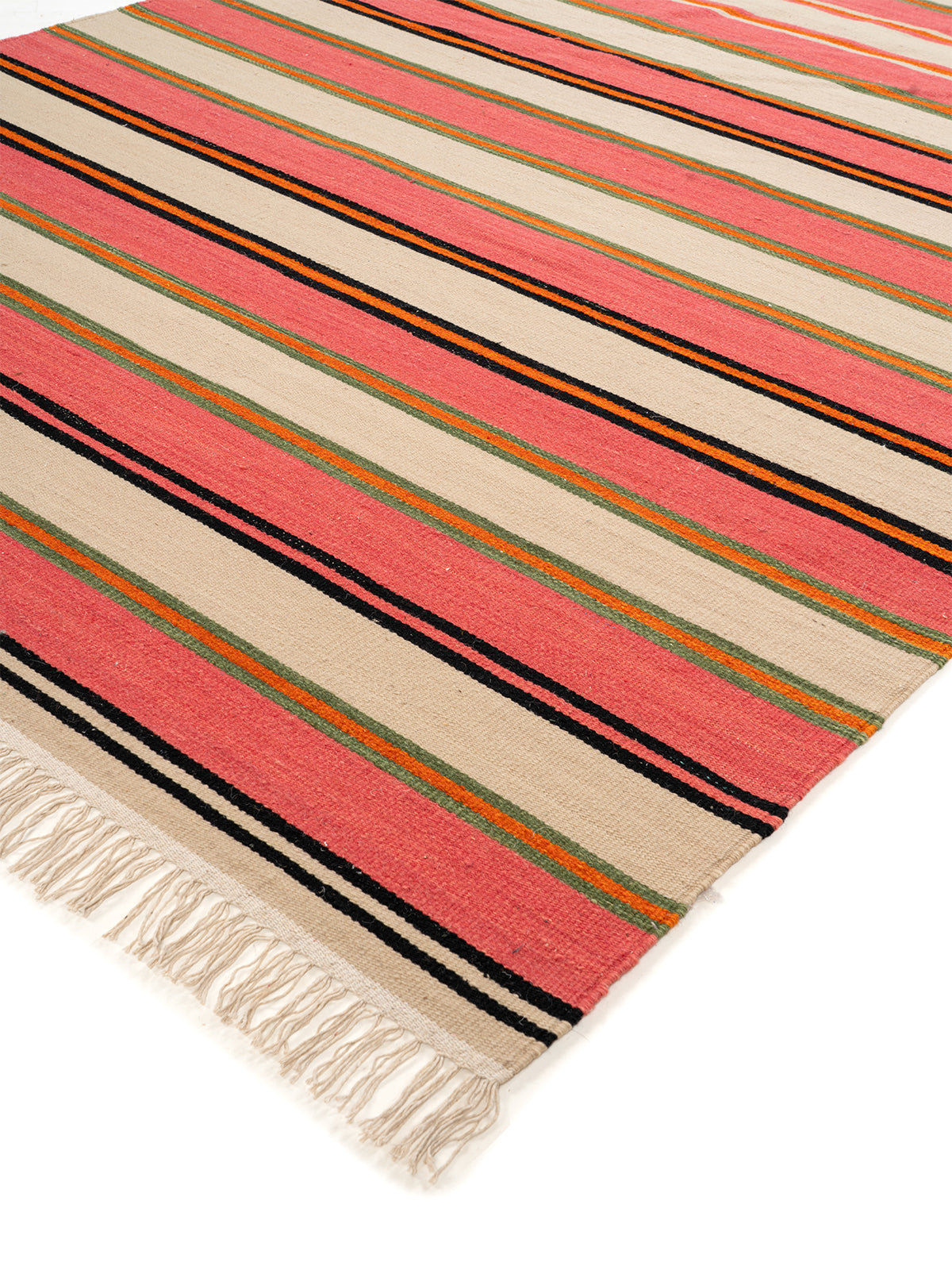 Blush & Terracotta Stripe Rug close-up showing the wool weave and striped pattern