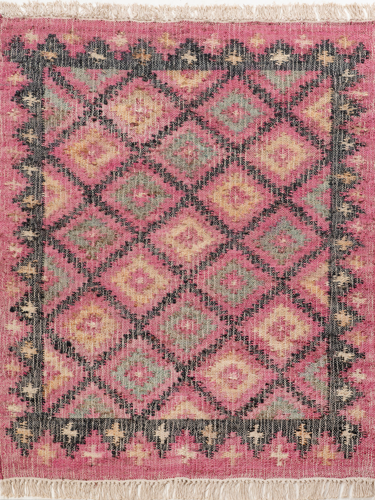 Boho Bloom jute rug in multicoloured tones, overhead view